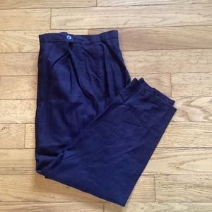 Vintage side button linen blend crop pants, navy blue, M